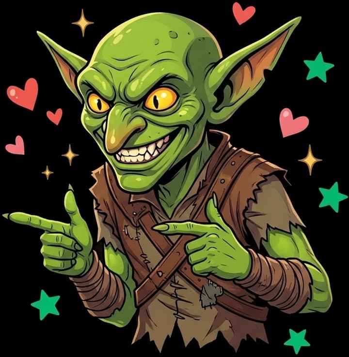 The prox.cc goblin pointing at the Trustpilot rating, surrounded by hearts