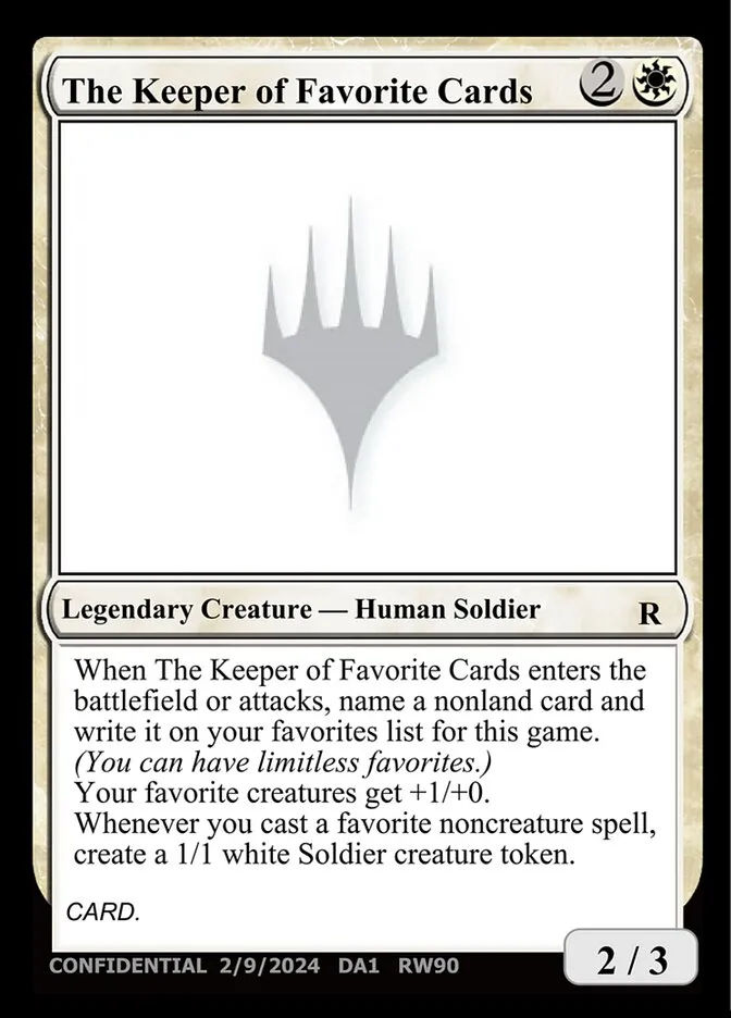 The Keeper of Favorite Cards Front Face