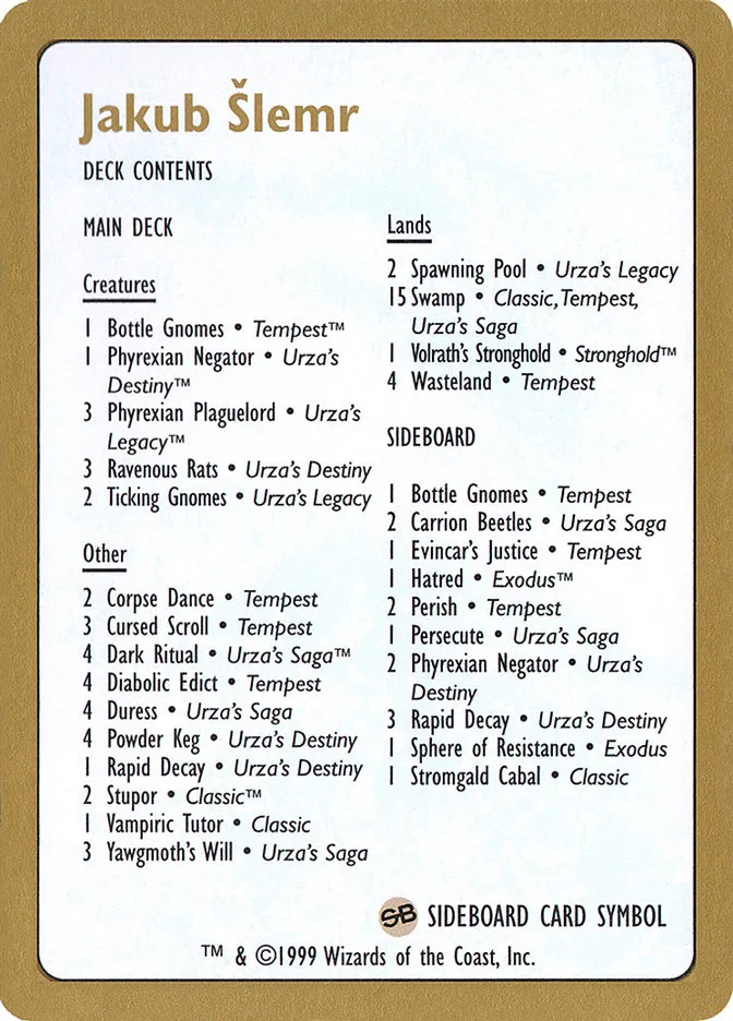 Jakub Šlemr Decklist (1999) Front Face