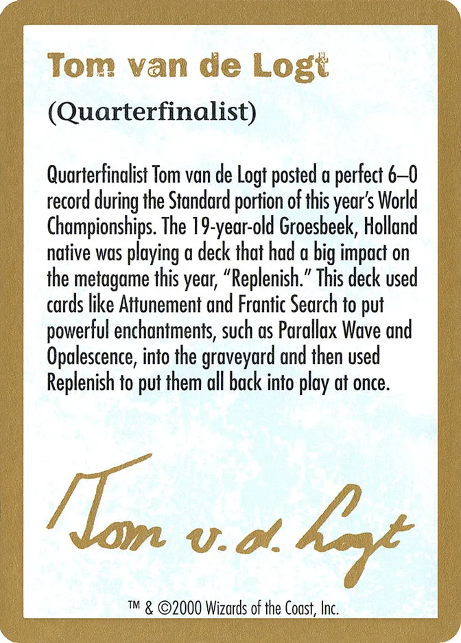 Tom van de Logt Bio (2000) Front Face