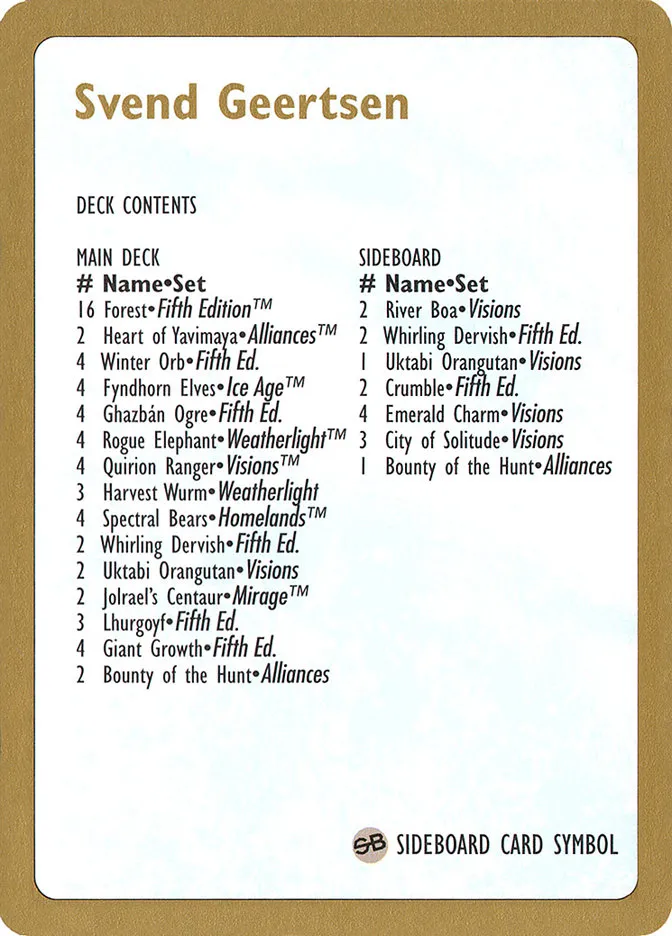 Svend Geertsen Decklist Front Face