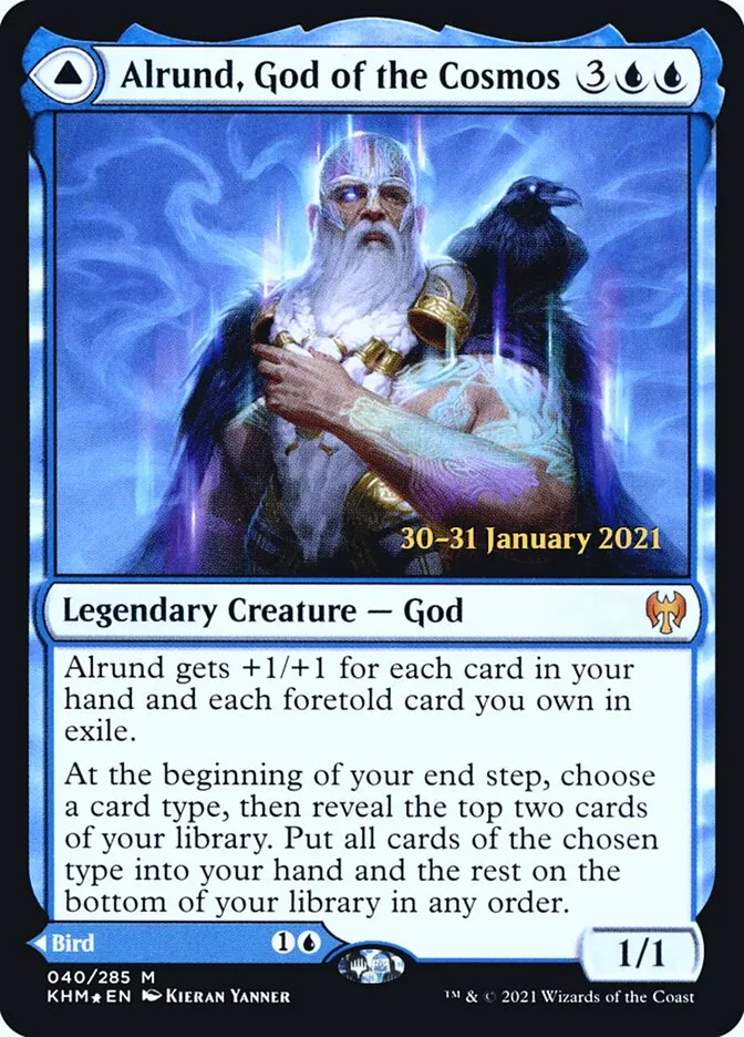 Alrund, God of the Cosmos // Hakka, Whispering Raven Front Face