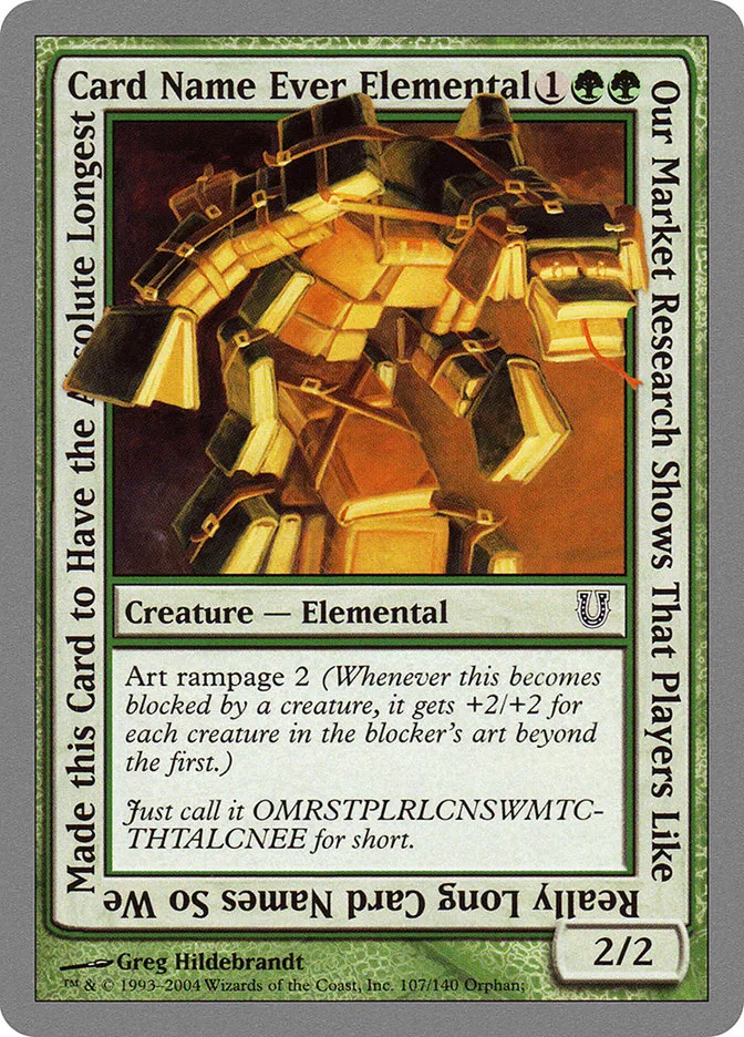 Our Market Research Shows That Players Like Really Long Card Names So We Made this Card to Have the Absolute Longest Card Name Ever Elemental Front Face