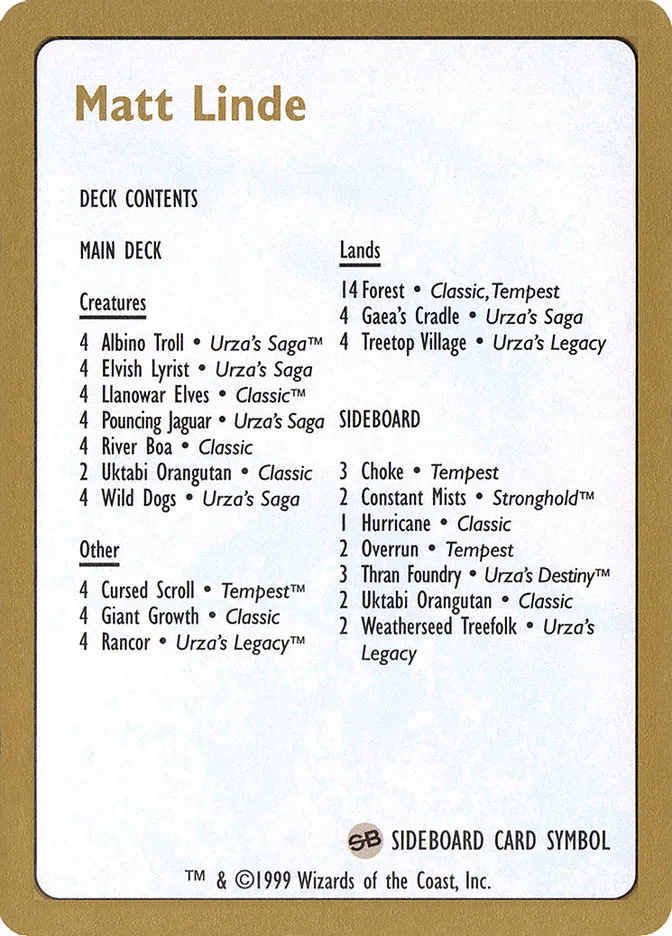 Matt Linde Decklist Front Face