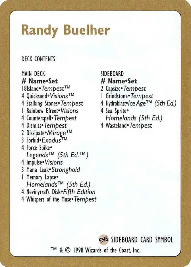 Randy Buehler Decklist Front Face