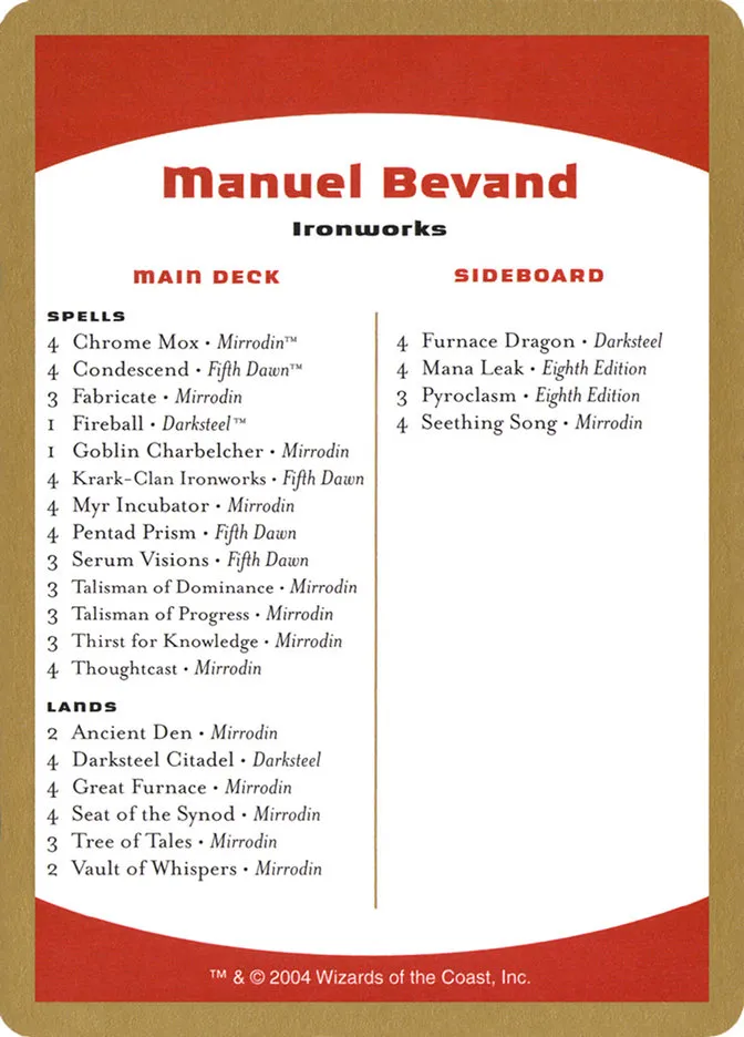 Manuel Bevand Decklist Front Face