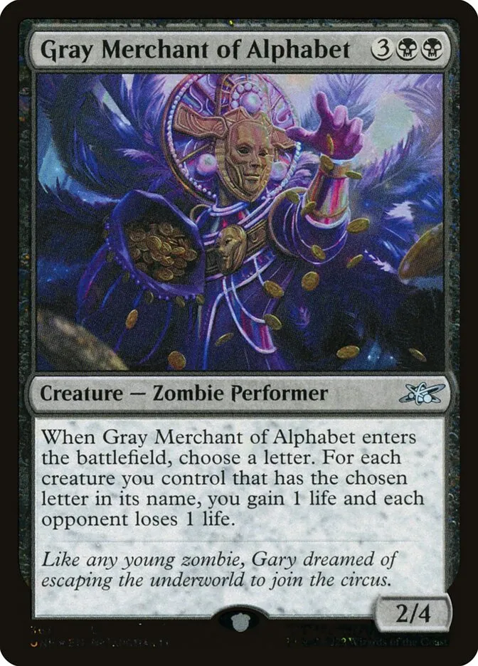 Gray Merchant of Alphabet Front Face