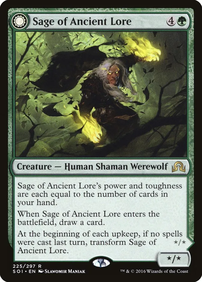 Sage of Ancient Lore // Werewolf of Ancient Hunger Front Face