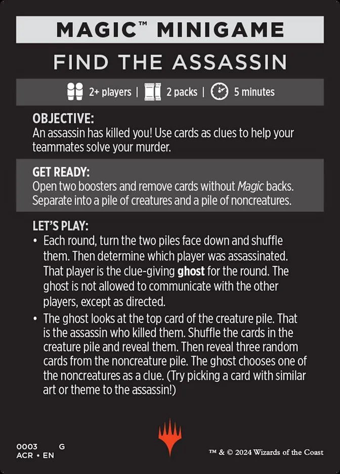 Find the Assassin // Find the Assassin (cont'd) Front Face