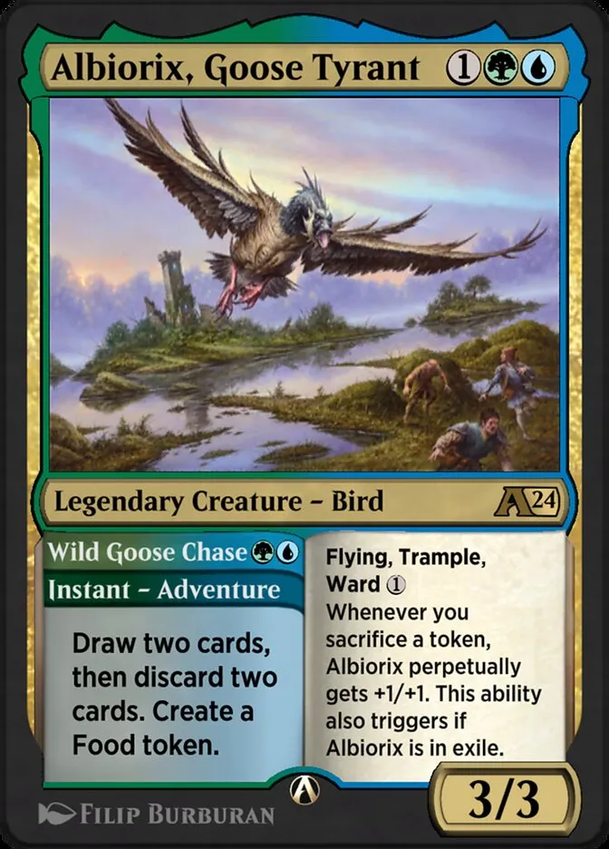 Albiorix, Goose Tyrant // Wild Goose Chase Front Face