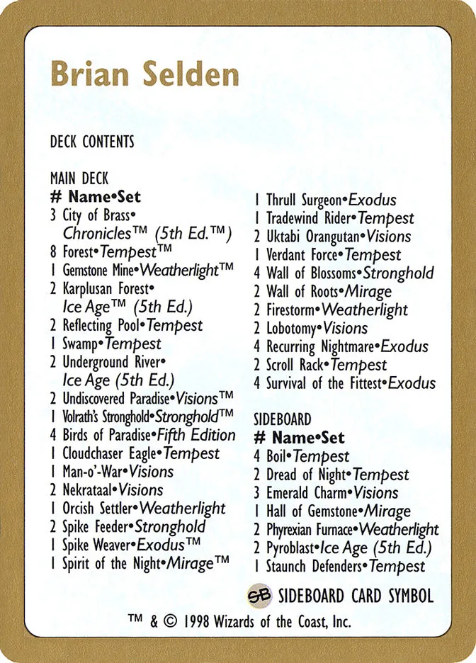 Brian Selden Decklist Front Face