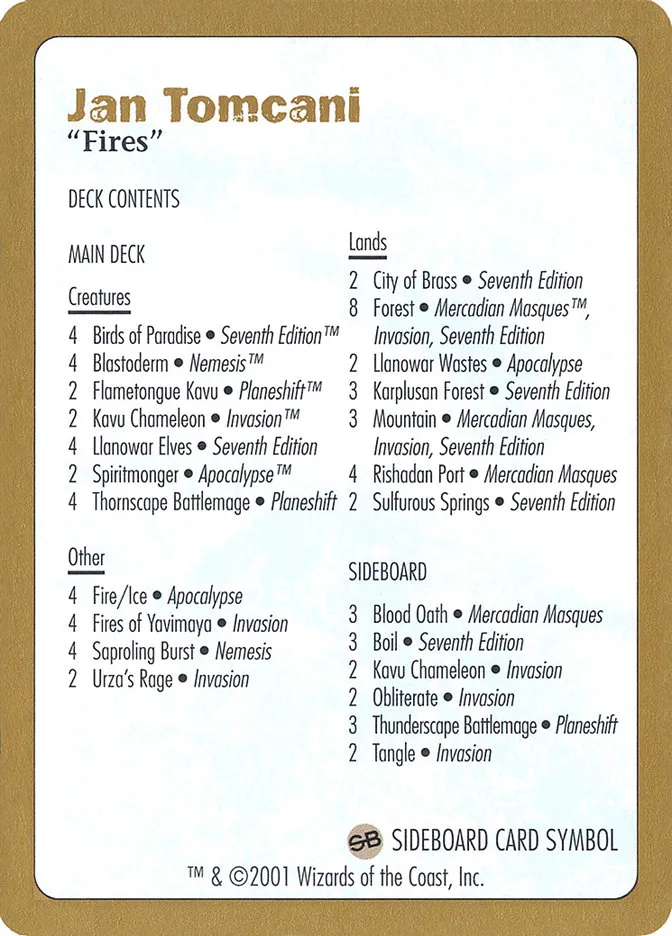 Jan Tomcani Decklist Front Face