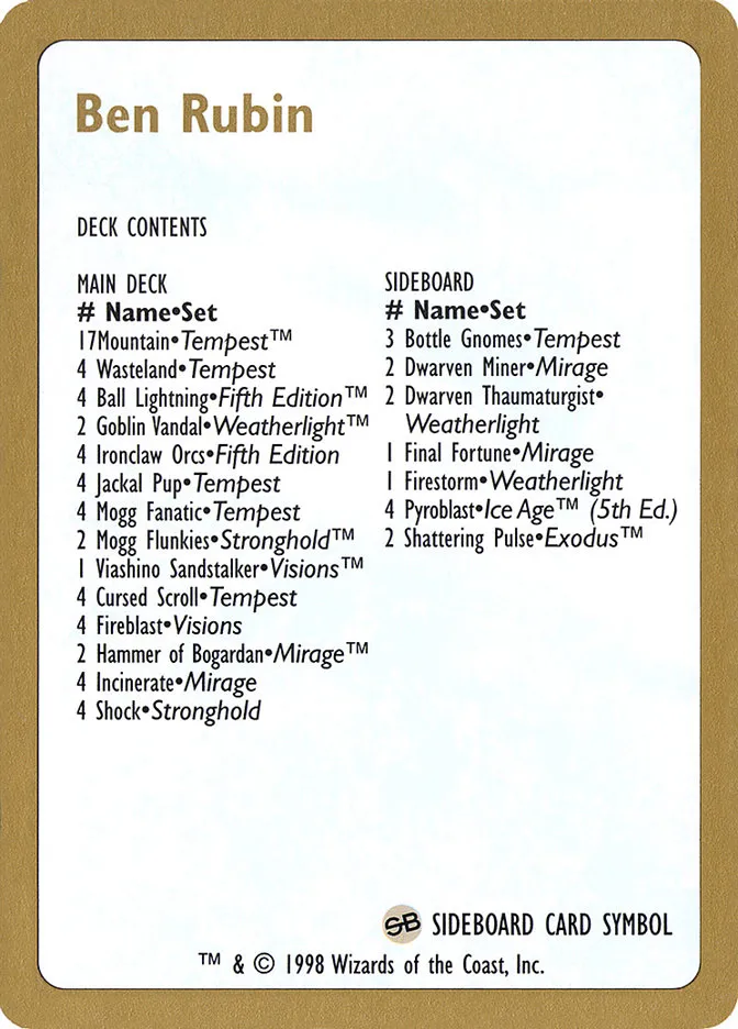 Ben Rubin Decklist Front Face