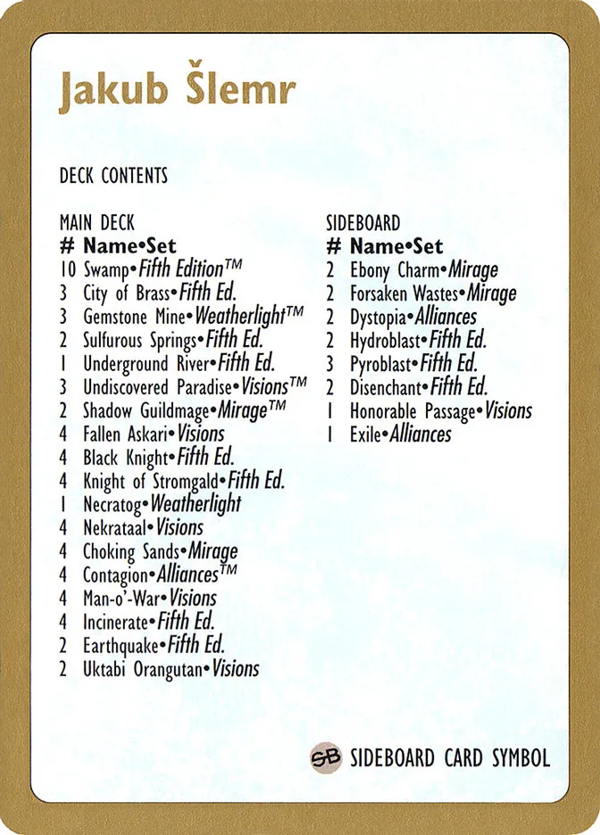 Jakub Šlemr Decklist Front Face